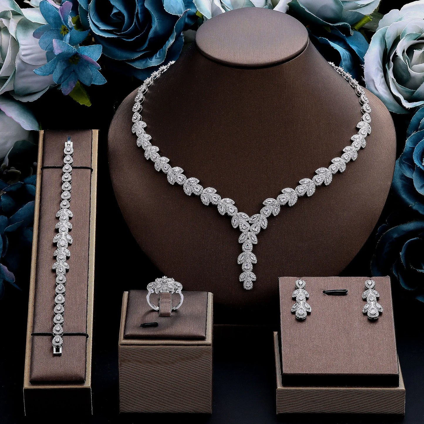 Luxury 4-Piece Nigerian Bridal Jewelry Set – Platinum-Plated Zircon Crystal