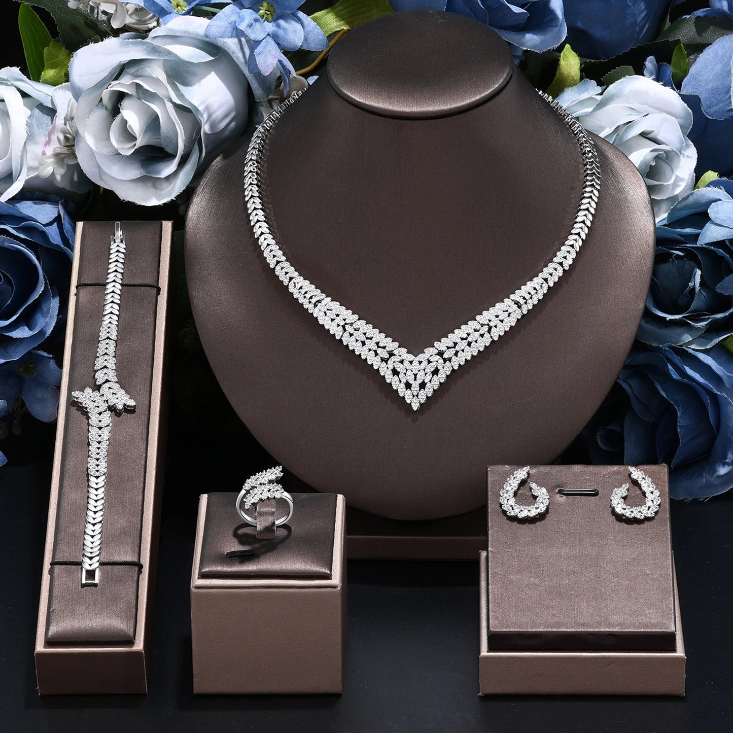 Zirconia Bridal Jewellery Collection Necklace 4 Pieces Set