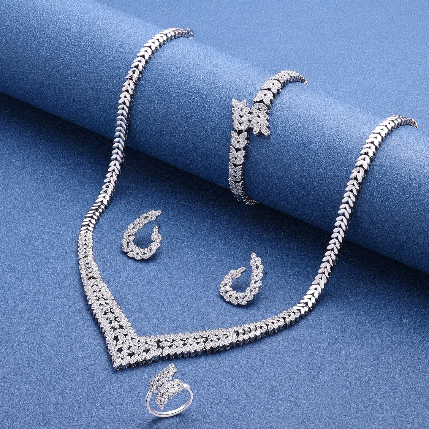 Zirconia Bridal Jewellery Collection Necklace 4 Pieces Set