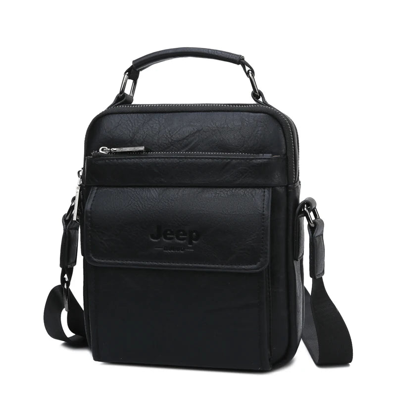 JEEP BULUO - Men's Premium Black Leather Messenger Bag – Stylish Business Tote for 2019