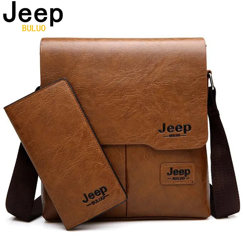 JEEP BULUO - Men's 2PC Leather Messenger Shoulder Bags Set