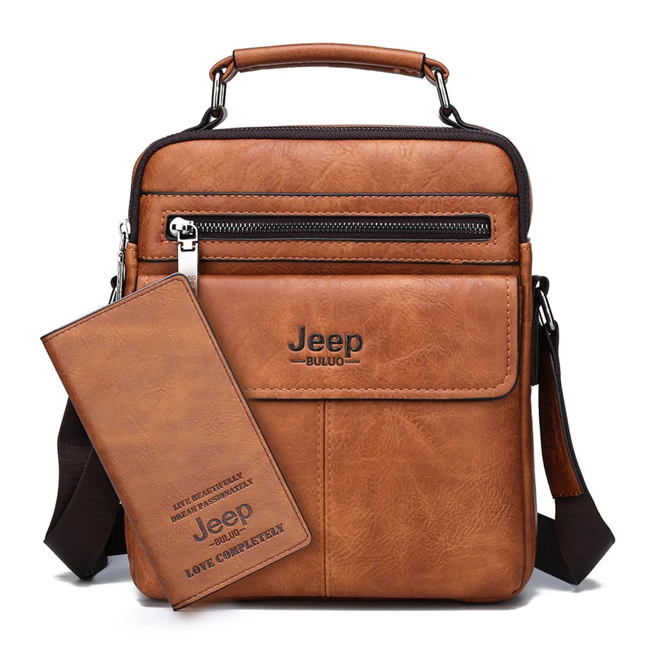 JEEP BULUO - Men's Premium Split Leather Crossbody Messenger Bag – Stylish & High-Quality Business Tote