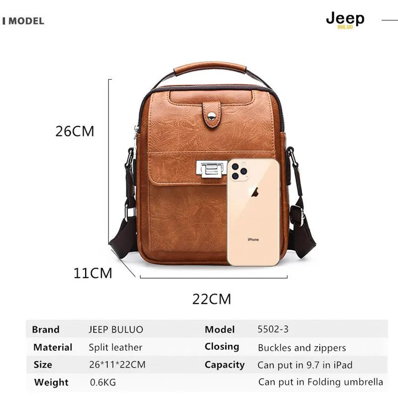 JEEP BULUO - Men's Trendy Split Leather Crossbody Business Satchel