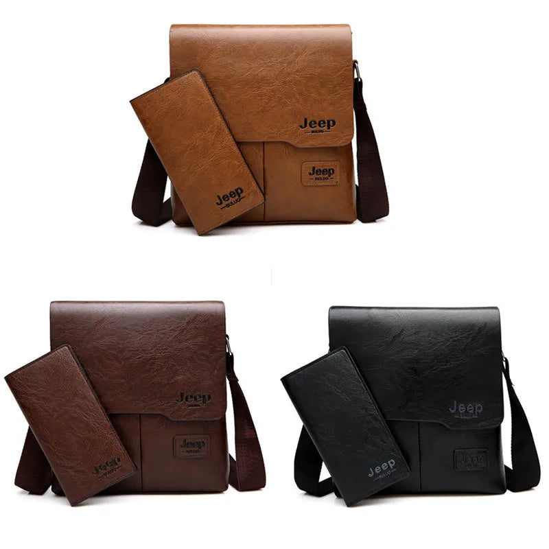 JEEP BULUO - Men's 2PC Leather Messenger Shoulder Bags Set