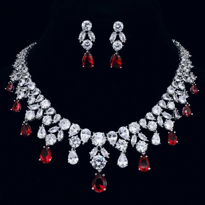 EMMAYA Women's Jewelry Set – Long Necklace, Crystal Pendant & Earrings