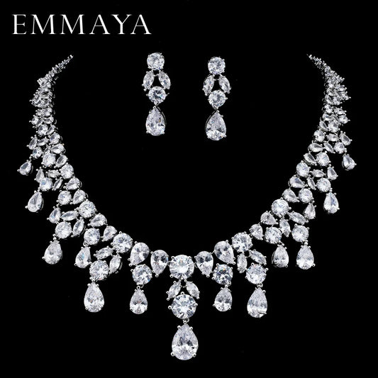 EMMAYA Women's Jewelry Set – Long Necklace, Crystal Pendant & Earrings