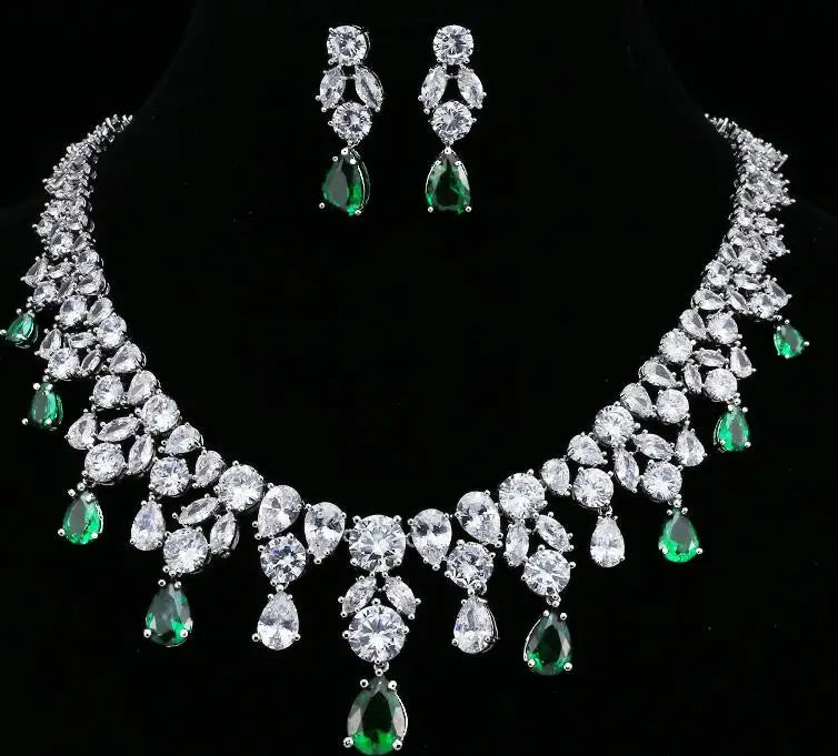 EMMAYA Women's Jewelry Set – Long Necklace, Crystal Pendant & Earrings