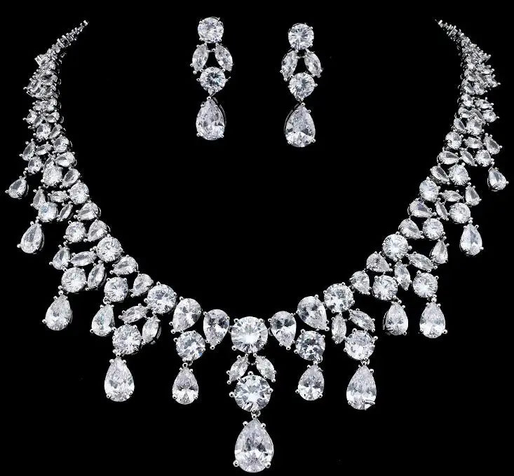 EMMAYA Women's Jewelry Set – Long Necklace, Crystal Pendant & Earrings