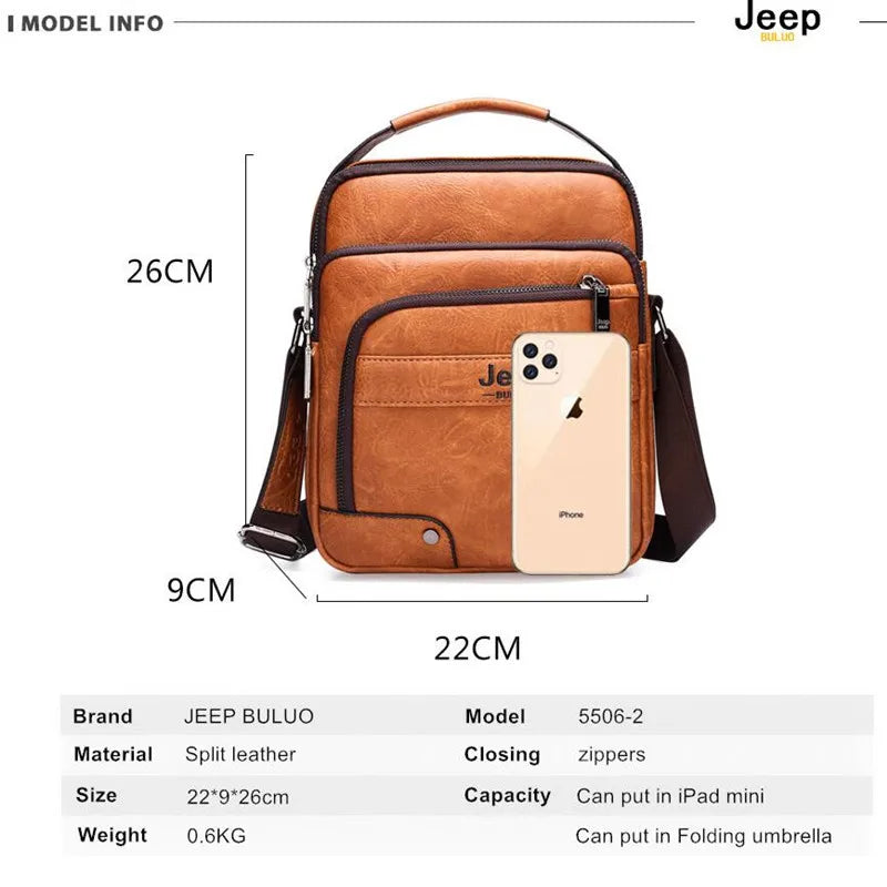 JEEP BULUO - Men's Premium Leather Crossbody Bag – Stylish & Spacious Messenger for Business