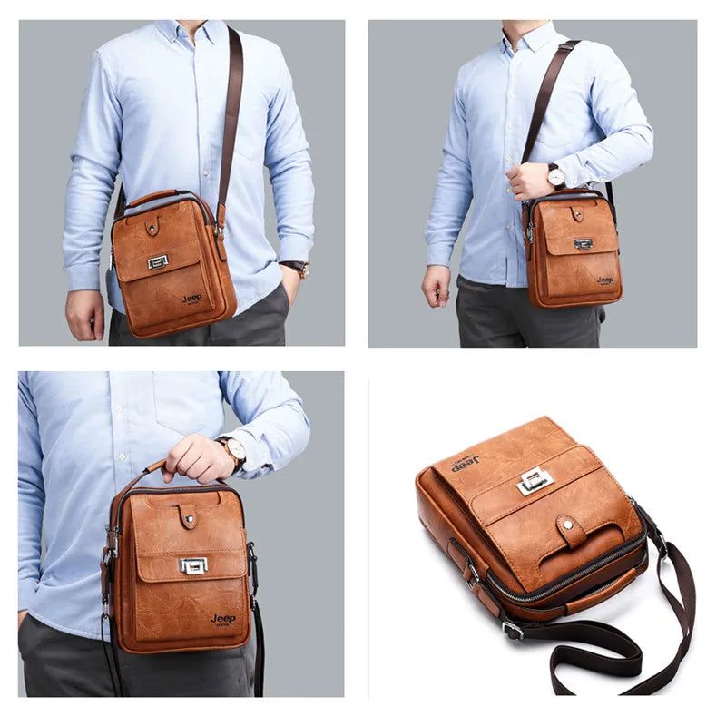 JEEP BULUO - Men's Trendy Split Leather Crossbody Business Satchel