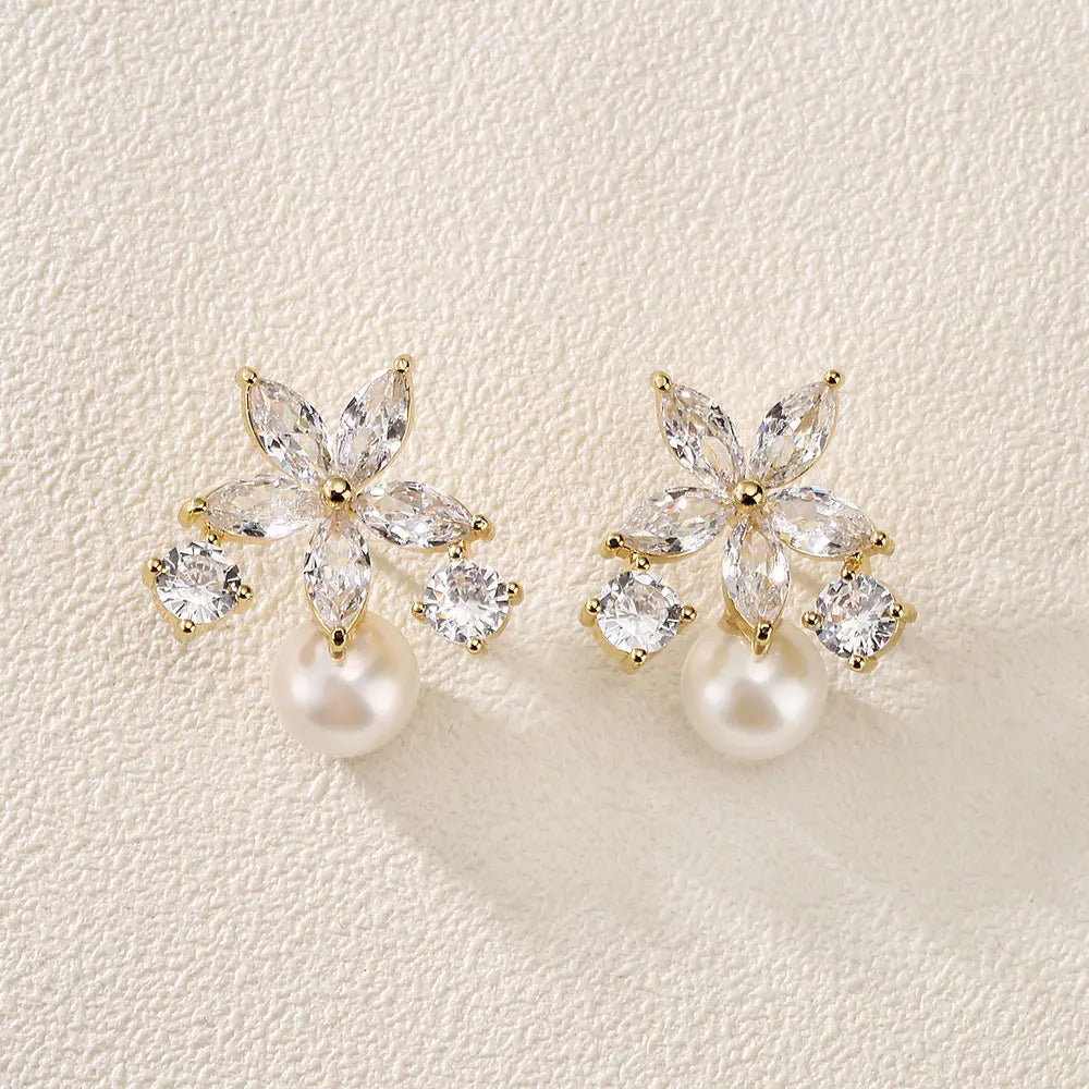 RAKOL Elegant Flower Stud Earrings with Imitation Pearls