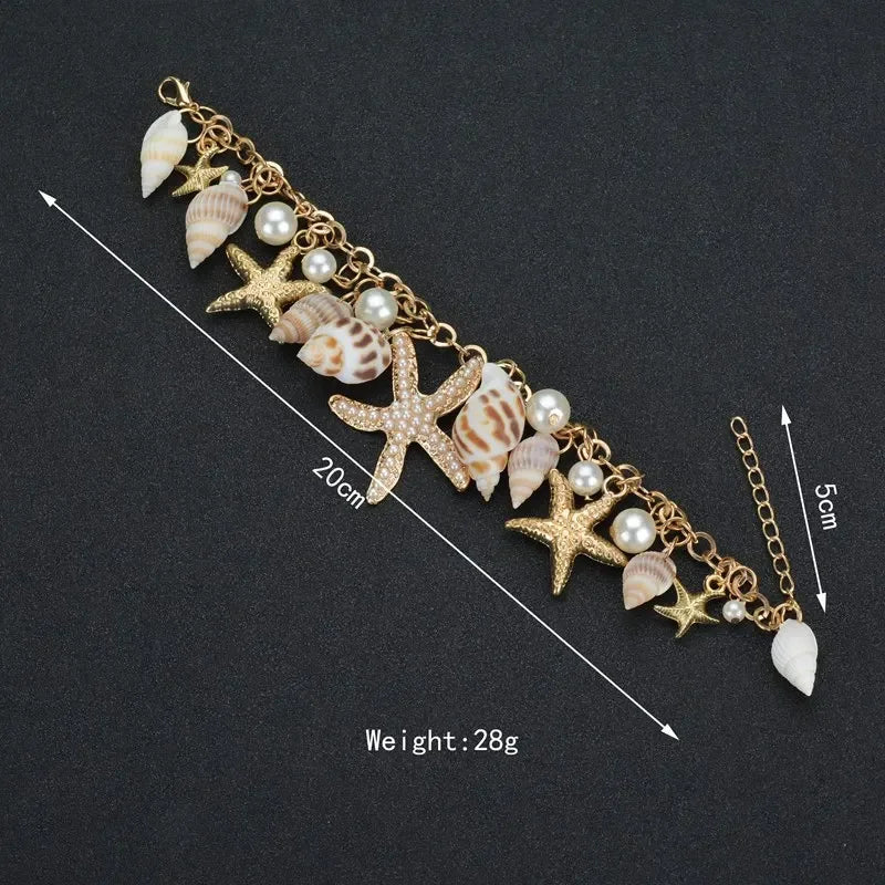 Starfish & Shell Pearl Bracelet