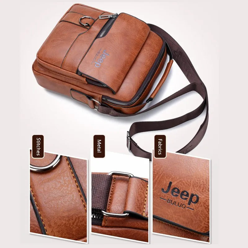 JEEP BULUO - Men's Large Capacity Leather Sling Bag