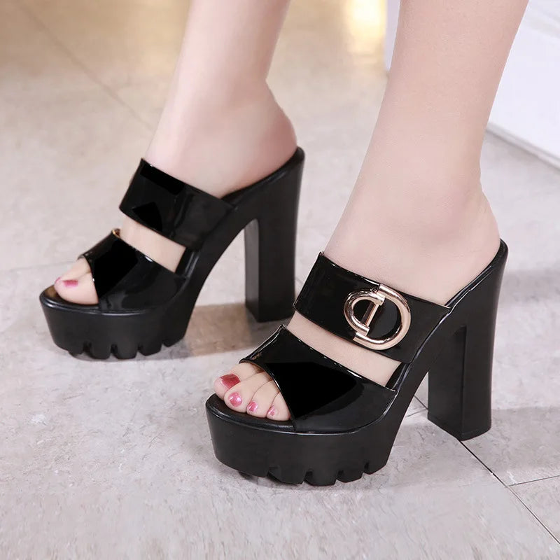 Summer leather sandals for women 10cm 13cm high heel