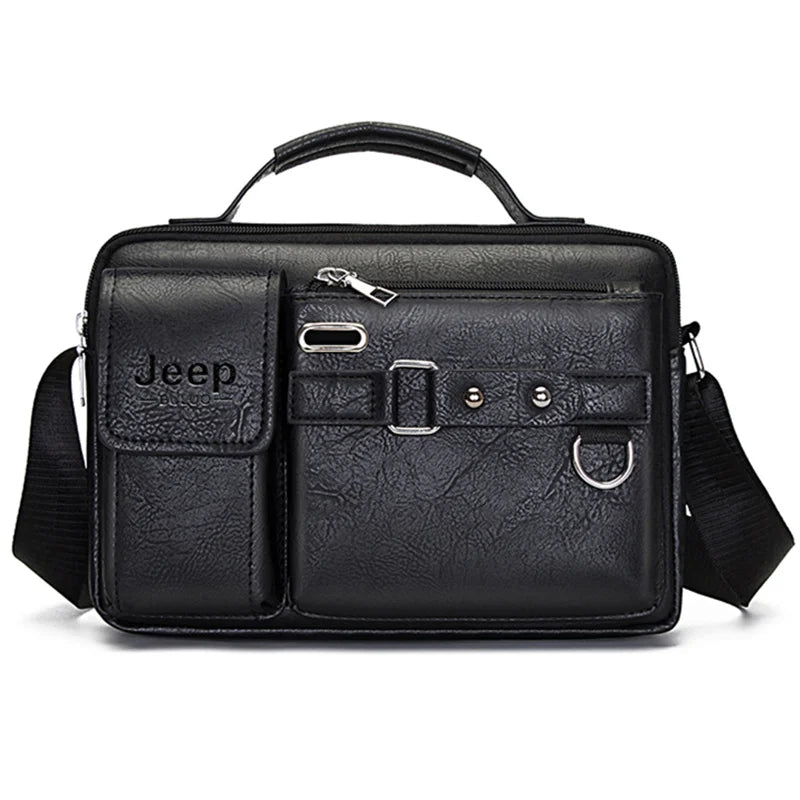 JEEP BULUO - Men's Large Leather Business Messenger Bag & Shoulder Tote