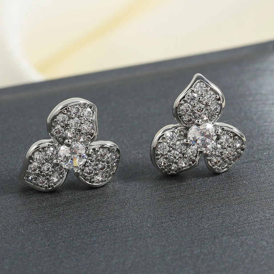 RAKOL Exquisite Copper-set Zircon Flower Stud Earrings for Women