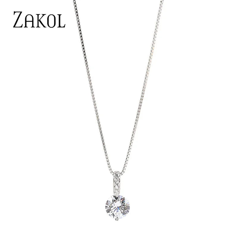 ZAKOL Round Zirconia Pendant Necklace – Elegant Crystal Jewelry for Women