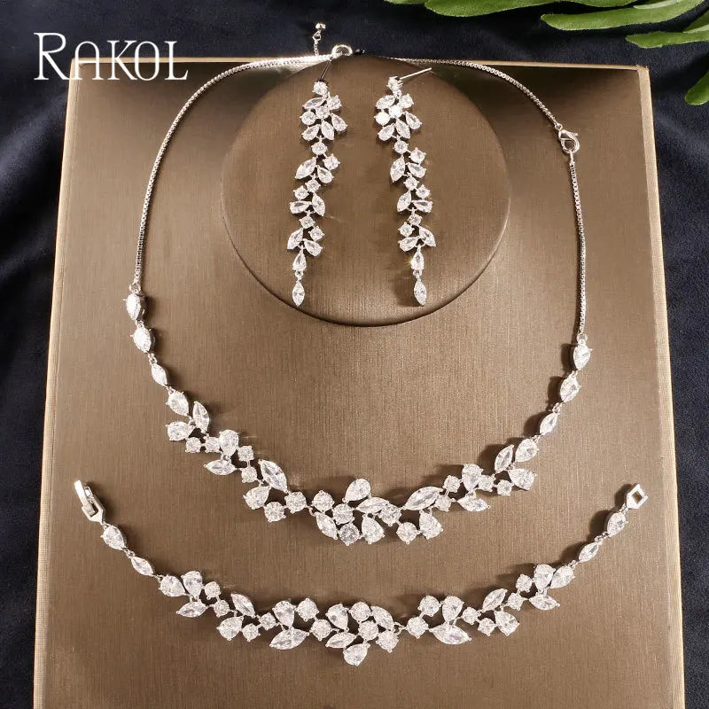 RAKOL 3-Piece Water Drop CZ Jewelry Set – Earrings, Necklace & Bracelet