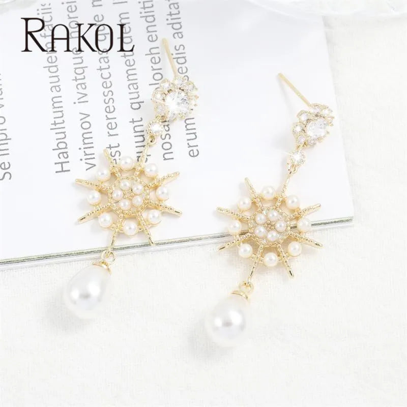 RAKOL Retro Water Drop Pearl Zircon Dangle Earrings for Women