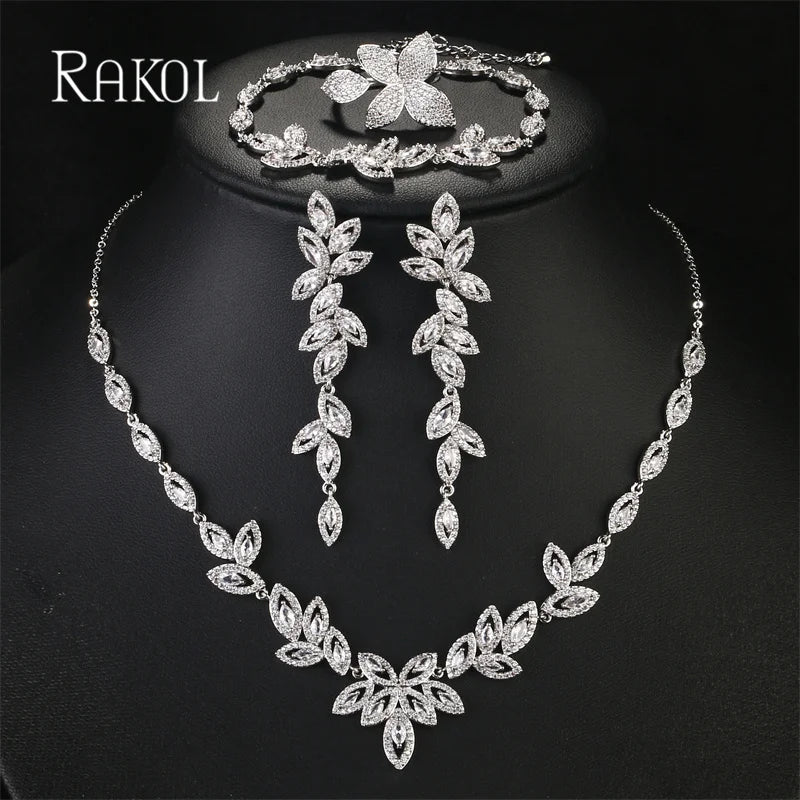 RAKOL Luxury White Flower Bridal Jewelry Set – 4-Piece