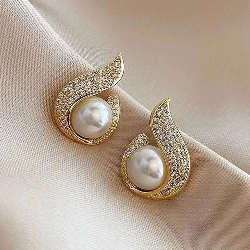 Elegant Pearl Waterdrop Stud Earrings for Women