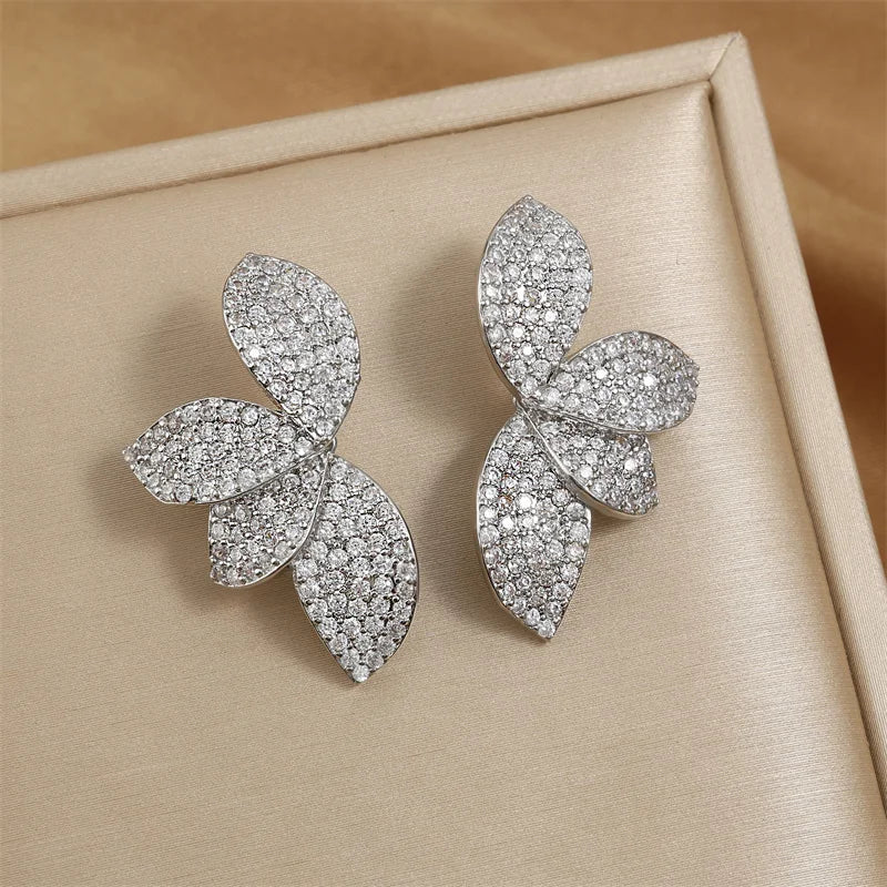 RAKOL - Luxury Leaf Cubic Zirconia Dangle Earrings