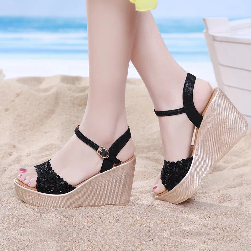 Summer wedge sandals for women 9cm high heel