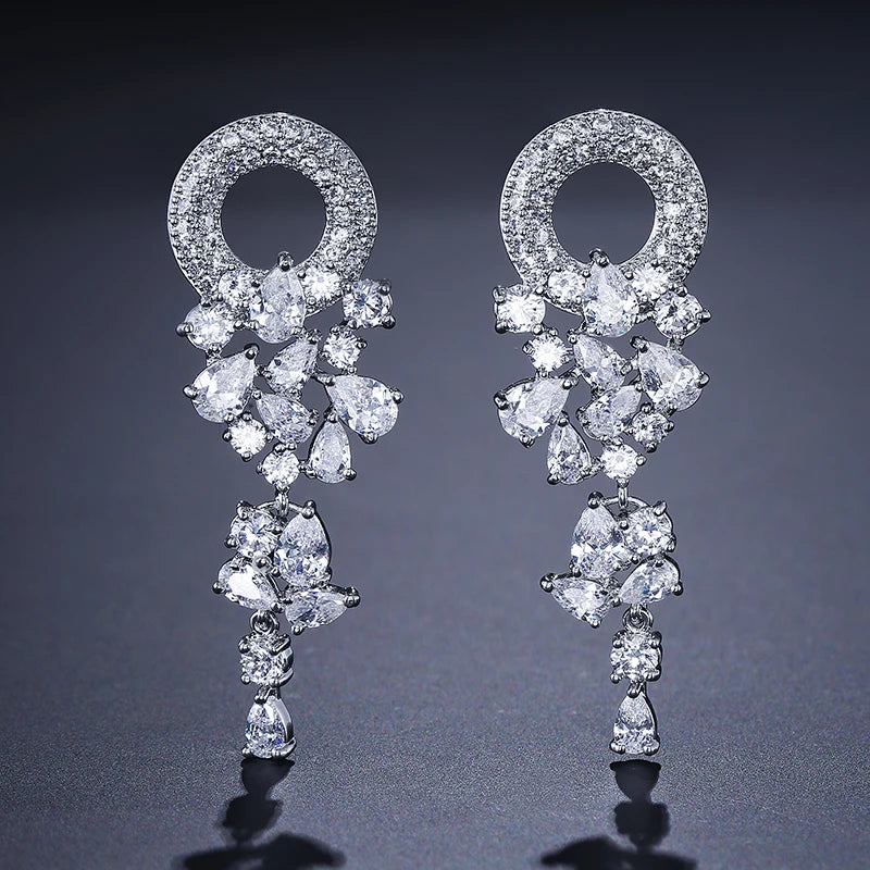 RAKOL Bridal Flower-Shaped Cubic Zirconia Dangle Earrings