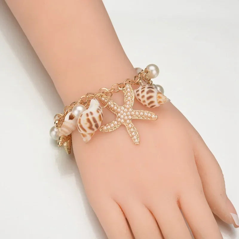 Starfish & Shell Pearl Bracelet