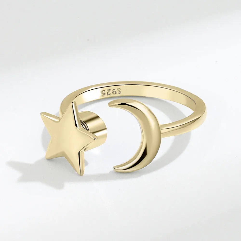 VENTFILLE 925 Sterling Silver Moon & Stars Rotatable Ring for Women