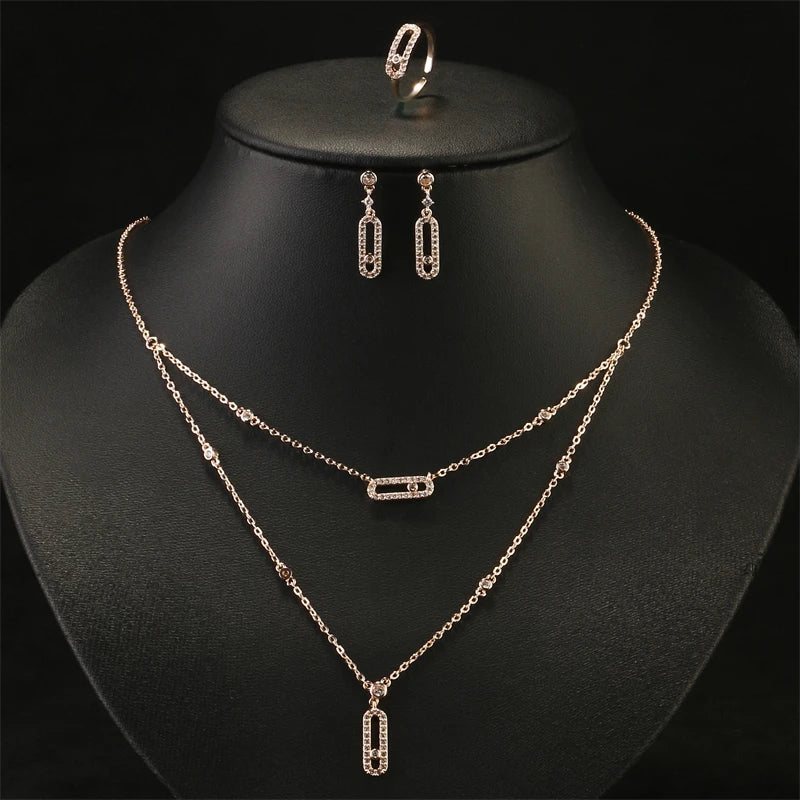 RAKOL Double Layer Geometric Paper Clip Pendant Necklace & Earrings Jewelry Set for Women