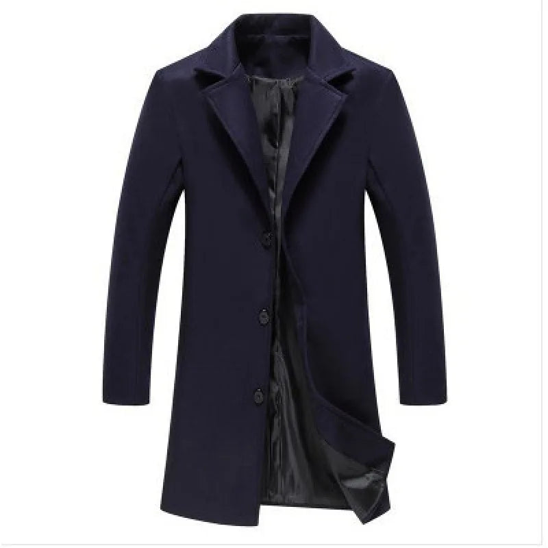 Men's Mid-Length Trench Coat - Classic Single-Breasted Jacket