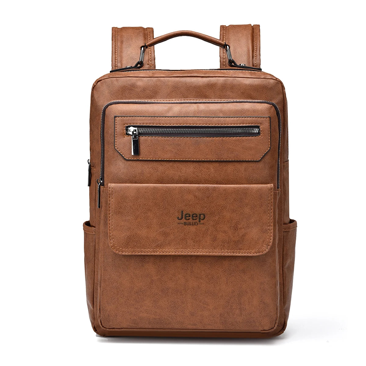 JEEP BULUO - Men’s 15.6” Laptop Backpack – High-Quality Leather, Waterproof, Brown