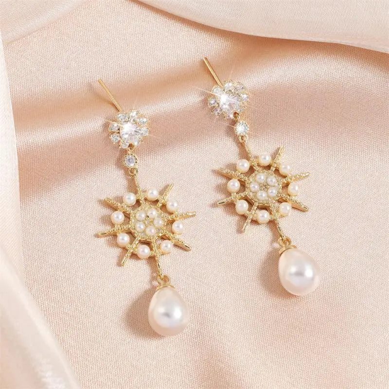 RAKOL Retro Water Drop Pearl Zircon Dangle Earrings for Women