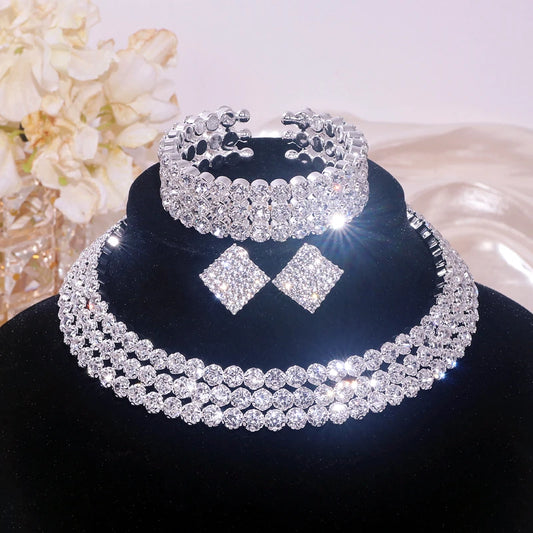 Rhinestone Bridal Jewelry Set – Choker, Earrings & Bracelet