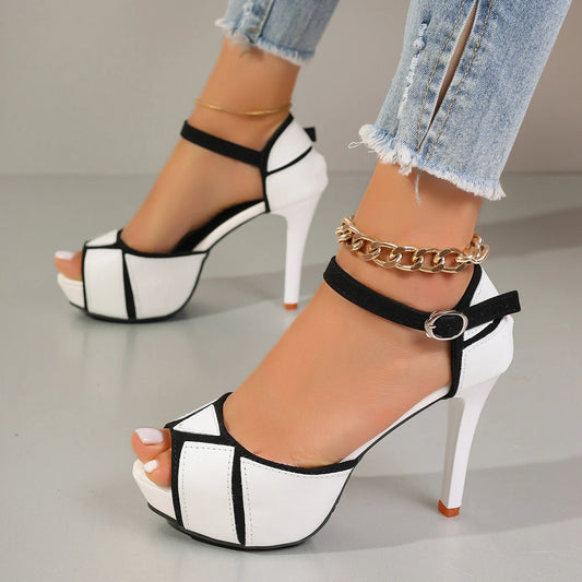 Women's Colorblock Peep Toe Platform High Heel Sandals