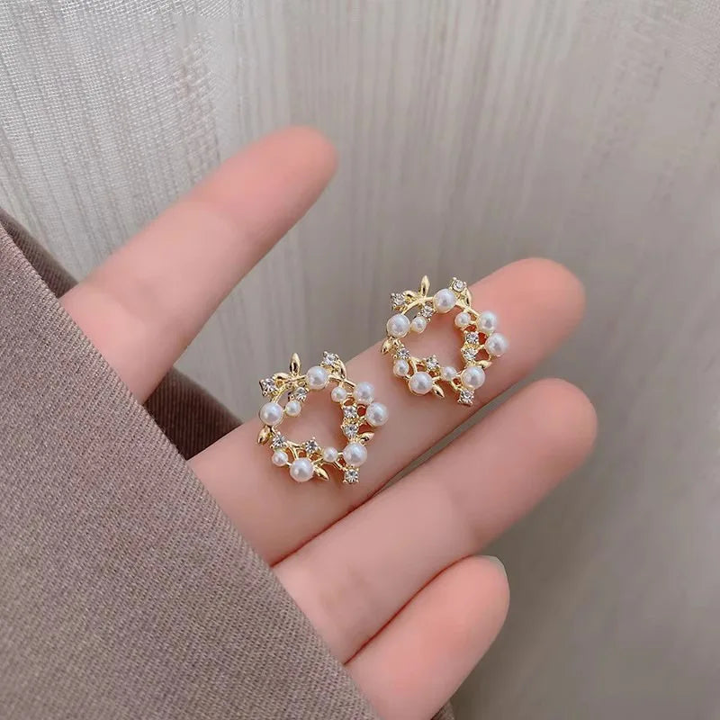 Crystal & Pearl Garland Stud Earrings