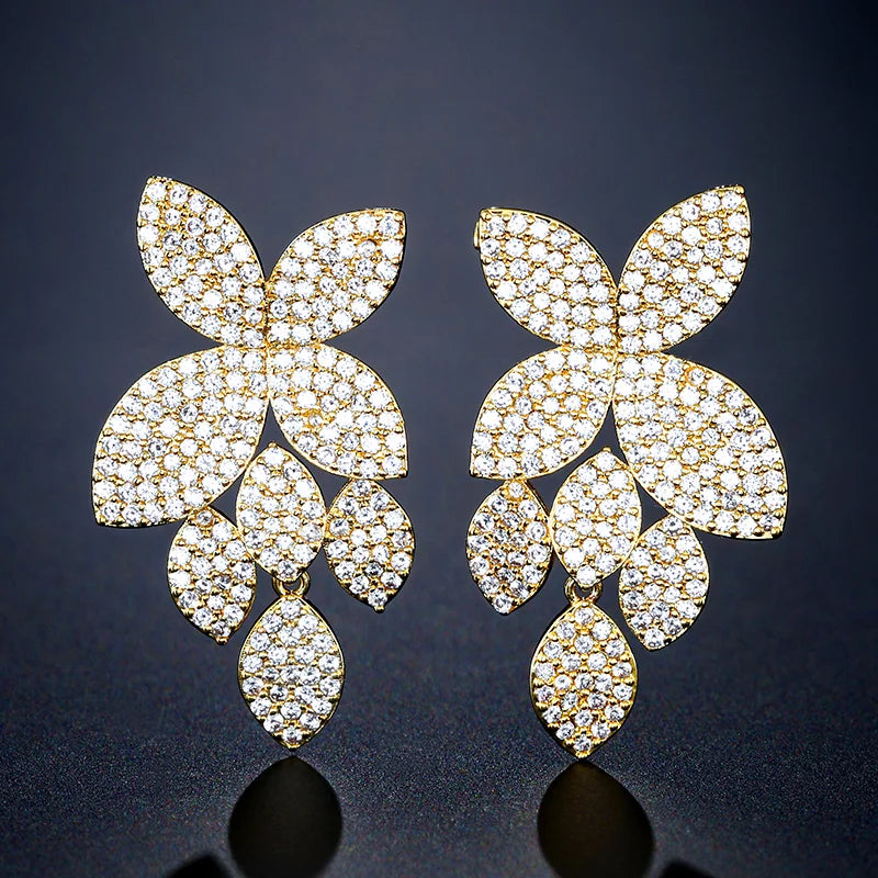 RAKOL - Luxury Leaf Cubic Zirconia Dangle Earrings