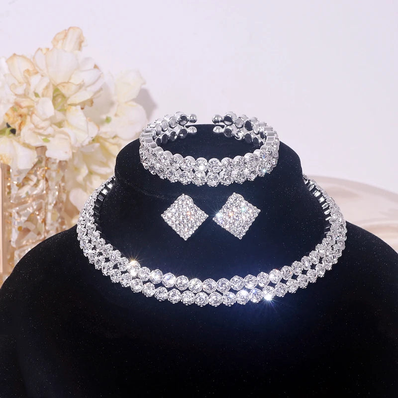 Rhinestone Bridal Jewelry Set – Choker, Earrings & Bracelet