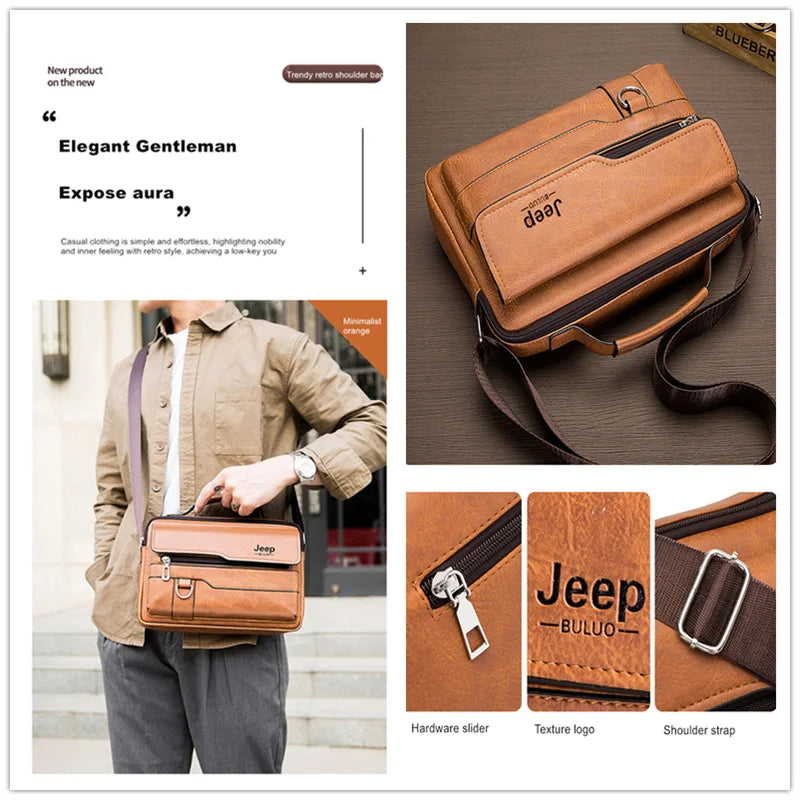 JEEP BULUO - Men's Fashion PU Leather Business Messenger Bag