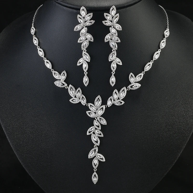 RAKOL Luxury Zircon Pendant Earrings, Necklace & Bracelet Jewelry Set for Bridal & Wedding