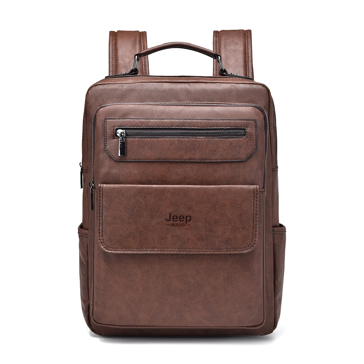 JEEP BULUO - Men’s 15.6” Laptop Backpack – High-Quality Leather, Waterproof, Brown