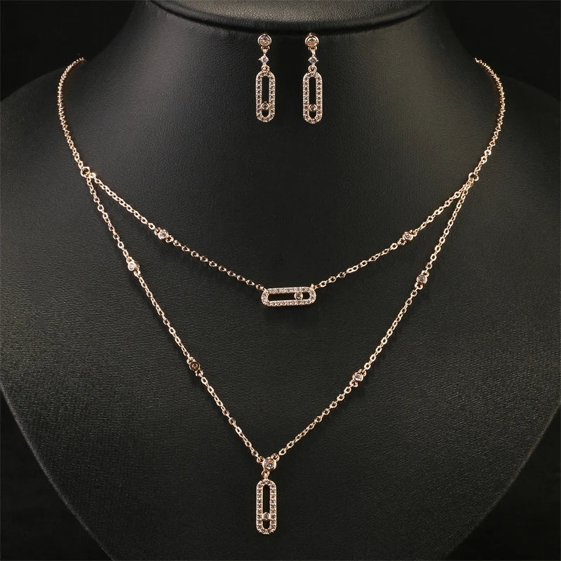 RAKOL Double Layer Geometric Paper Clip Pendant Necklace & Earrings Jewelry Set for Women