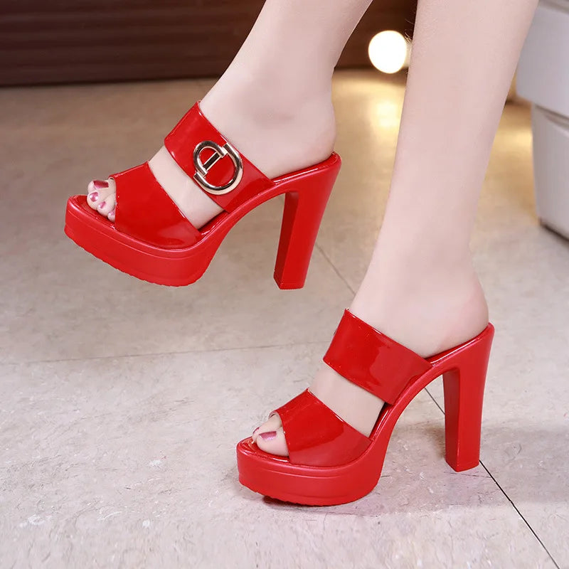 Summer leather sandals for women 10cm 13cm high heel