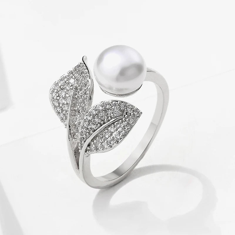 ZAKOL Fashion CZ & Imitation Pearl Open Ring