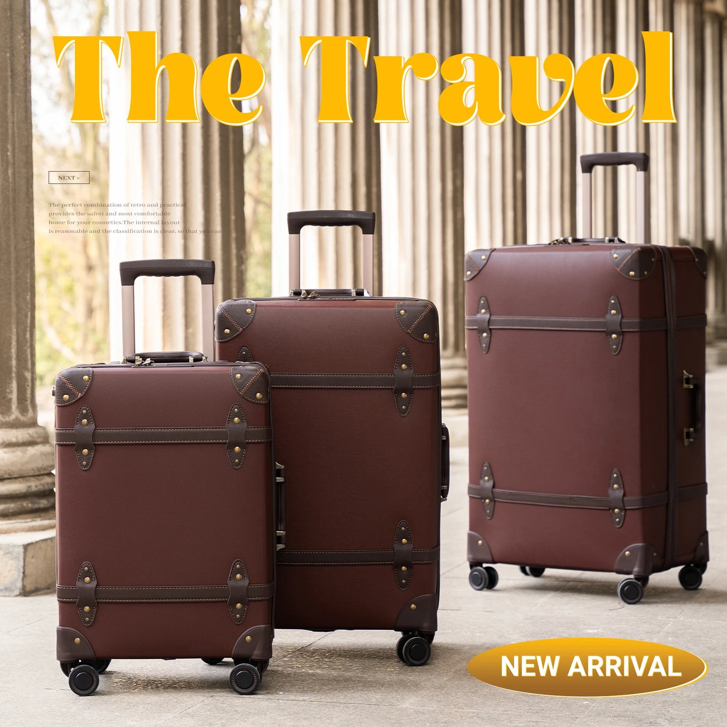 Urecity Vintage 3-Piece  Retro Trolley Bags Luggage Set,