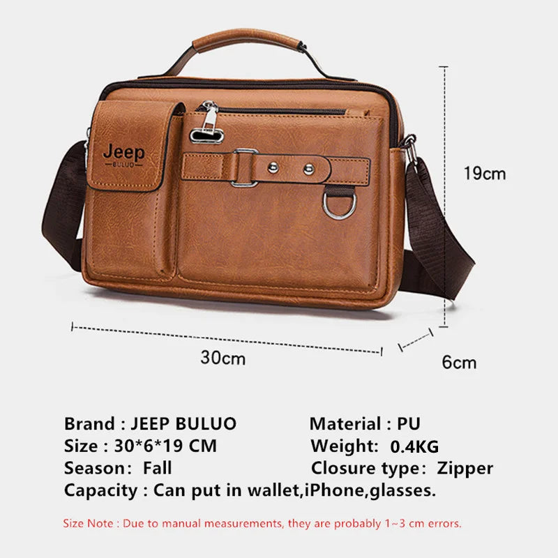 JEEP BULUO - Men's Large Leather Business Messenger Bag & Shoulder Tote