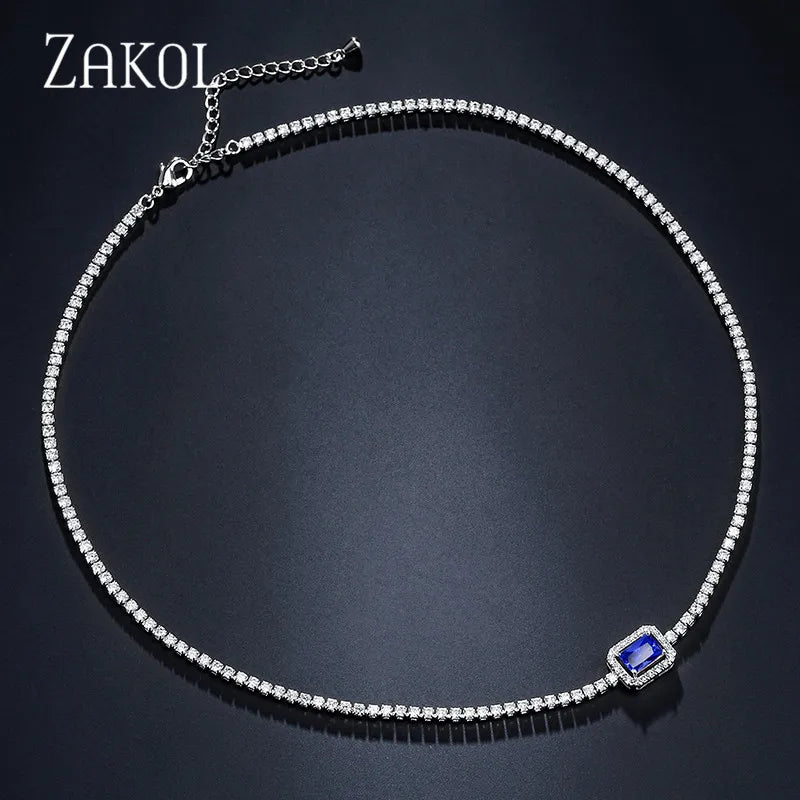 ZAKOL - Rectangle CZ Choker – Trendy Beach & Party Necklace for Women