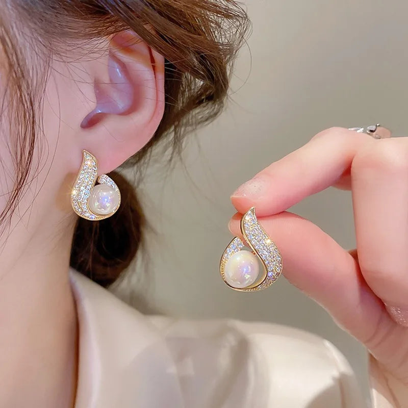 Elegant Pearl Waterdrop Stud Earrings for Women