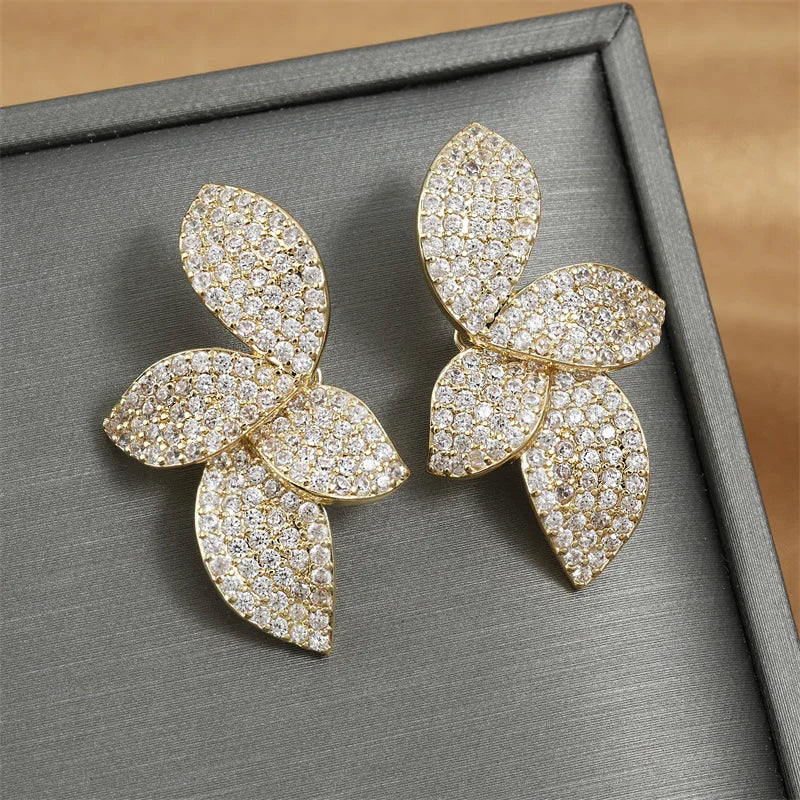 RAKOL - Luxury Leaf Cubic Zirconia Dangle Earrings